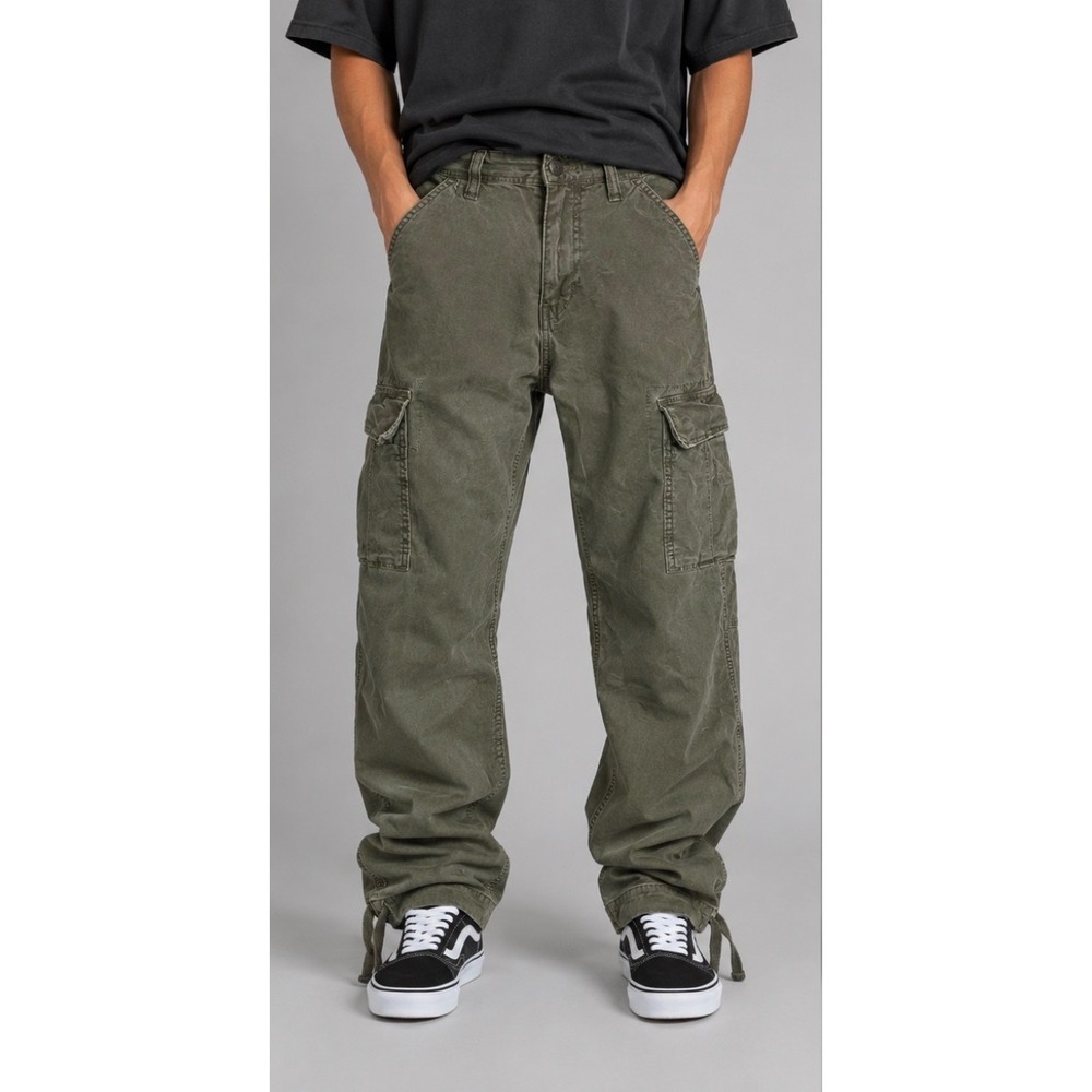 Vintage American Eagle Flex Cargo Pants Mens 29x32 Green Straight Leg Hem Y2K